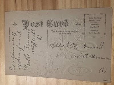 Vintage Embossed Postcard Loves Offering Floral Car Cherub Gold Printed Germany - Thumbnail 2