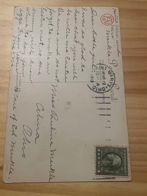 Vintage 1913 Easter Postcard Mailed Handwritten Illustrated Girl Bunny Embossed - Thumbnail 2