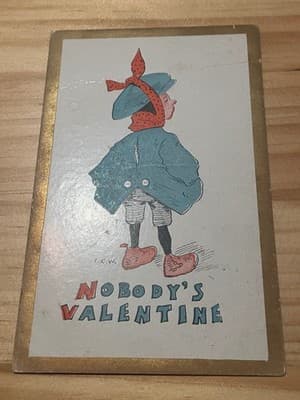 Vintage Nobodys Valentine Postcard Gold Border Cartoon Unposted Blank Back - Image 1