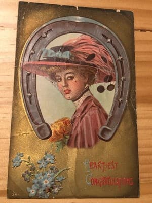 Vintage Embossed Postcard Horseshoe Heartiest Congratulations Mailed 1910 Ohio - Image 1