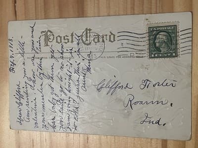 Vintage 1913 Embossed Valentine Postcard Cupid Hearts Divided Back Postmarked - Thumbnail 2