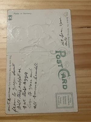 Vintage Joyful Eastertide Embossed Postcard Made in Germany Rabbits Written - Thumbnail 2