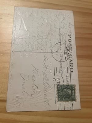 Vintage Embossed Easter Postcard Angel Lilies 1913 Postmark Green 1c Stamp - Thumbnail 2