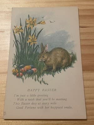 Gibson Art Company Happy Easter Postcard Rabbit Daffodils Vintage Unposted - Image 1