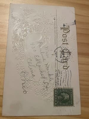 Vintage Embossed Easter Postcard Scenic Cottage Art Chicks Border Postmarked - Thumbnail 2