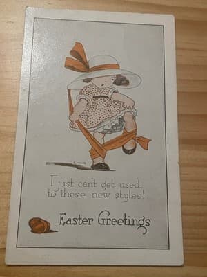 Vintage Easter Postcard Easter Greetings Girl Illustration Weaver Unposted # 57 - Image 1
