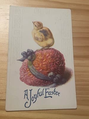 Vintage Easter Postcard 1911 Chick on Bonnet Embossed A Joyful Easter Postmarked - Image 1