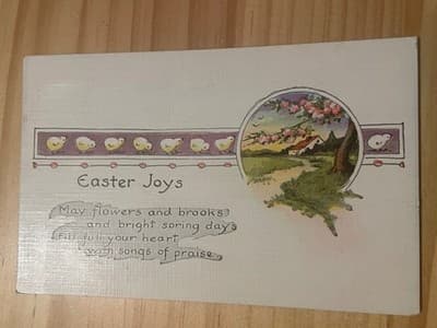 Vintage Embossed Easter Postcard Scenic Cottage Art Chicks Border Postmarked - Image 1