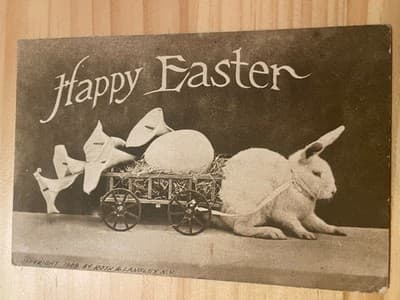 1909 Vintage Happy Easter Postcard Rabbit Cart Eggs Roth Langley Postmarked 1910 - Image 1