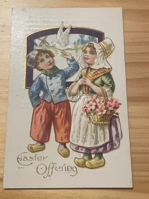 Vintage Easter Embossed Postcard Postmarked Apr 1908 Turners Falls MA Flowers - Image 1
