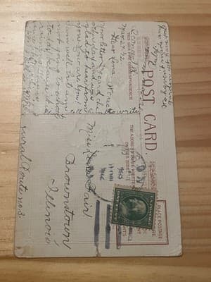 Vintage Easter Postcard Chicks Basket Gold Foil Embossed Handwritten Back Stamp - Thumbnail 2