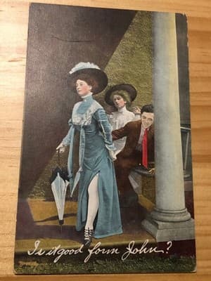 Vintage Postcard Is It Good Form John Colorized Lady Column Blank Back Unused - Image 1
