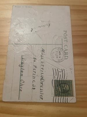 Vintage Embossed Easter Postcard Printed in Germany 1909 Rabbit Lilies Gold - Thumbnail 2