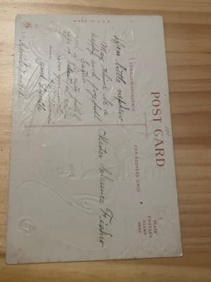 Vintage Embossed Easter Greetings Postcard Rabbit Made in USA Handwritten Unsent - Thumbnail 2