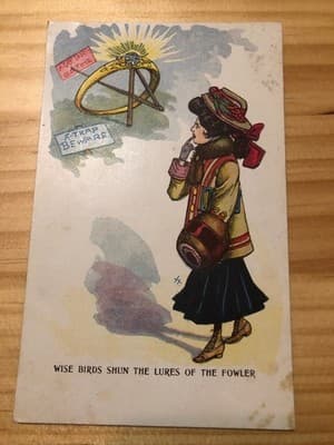 Vintage Postcard Wise Birds Shun The Lures Of The Fowler Mailed Early 1900s - Image 1