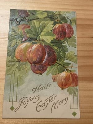 International Art Pub Co Postcard Hail Joyous Easter Morn Embossed Fruit Vintage - Image 1