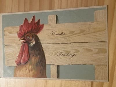 Vintage Embossed Easter Postcard Rooster Chicken Bunny Unused Antique Greeting - Image 1