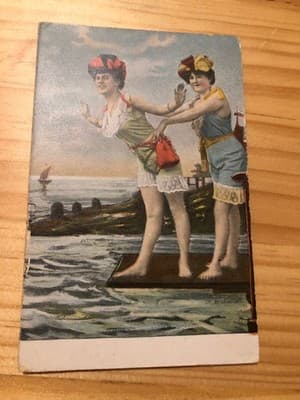 Vintage Bathing Beauties Postcard Two Women Diving Board Seaside 1c Stamp Box - Image 1