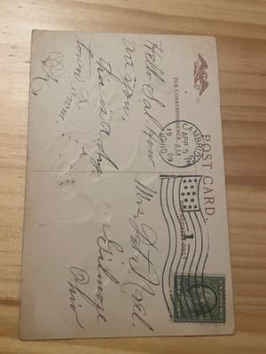 Vintage Easter Postcard Bunnies Chickies Embossed E-102 Postmarked 1909 OH - Thumbnail 2