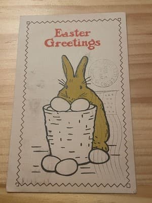 Easter Greetings Postcard Bunny Eggs Vintage Postmarked Boston Handwritten Stamp - Image 1