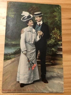 Vintage 1909 Postcard Telling The Old Old Story Made in Germany Postmark Stamped - Image 1