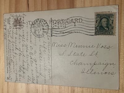 Vintage 1909 Valentine Postcard Addressed Minnie Voss Champaign IL Handwritten - Thumbnail 2