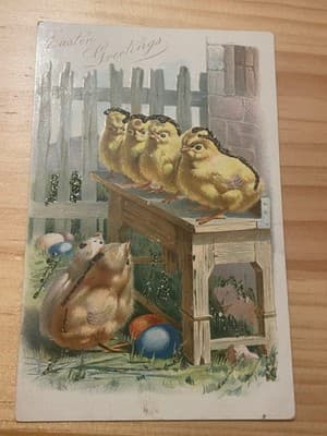 Antique Vintage 1915 Easter Postcard Chicks Embossed Glitter Divided Back Used - Image 1