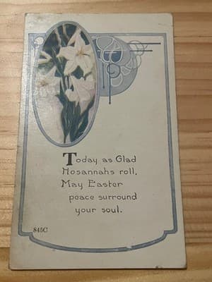 Easter Postcard Embossed Lilies Handwritten Back Religious Greeting Unposted - Image 1