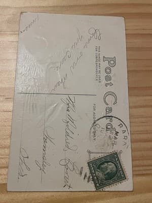 Vintage Easter Postcard Angel With Lilies Green 1c Stamp Postmarked Addressed - Thumbnail 2