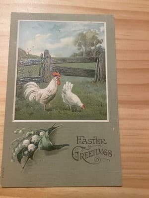 Vintage Easter Postcard Rooster Hen Embossed Printed in Germany Postmarked - Image 1