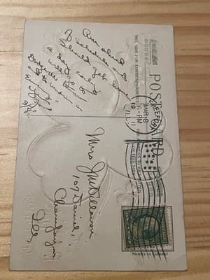 Vintage Embossed Postcard Let Erin Remember Harp Clover Green Gold Postmarked - Thumbnail 2