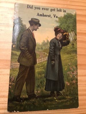 Antique Postcard Amherst VA Postmarked 1912 Romantic Couple Vintage Illustration - Image 1