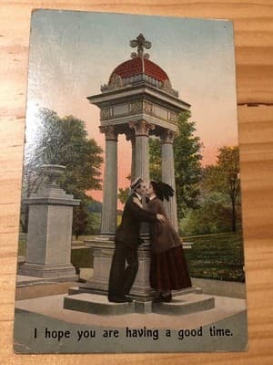 Vintage Postcard Couple Gazebo Kiss I Hope You Are Having a Good Time Canada - Image 1