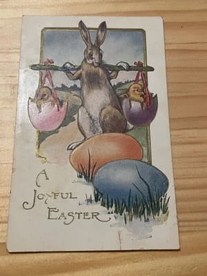 Vintage Easter Postcard 1914 Divided Back Bunny Chicks Postmarked Addressed - Image 1