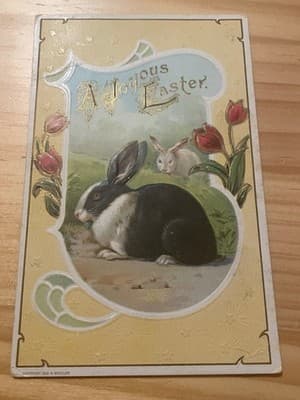 Vintage Easter Postcard 1908 H Wessler Embossed Rabbits Tulips Postmarked Ohio - Image 1