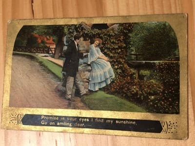 Theodor Eismann Postcard Theochrom Song Series No 1832 Romance Couple Gold Trim - Image 1