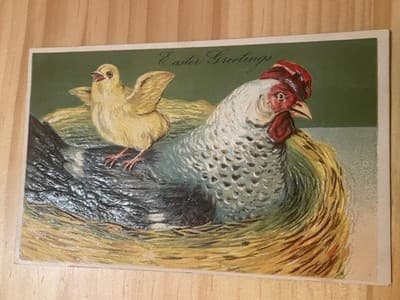 Vintage Embossed Easter Postcard Hen Chick Easter Greetings Made in Germany - Image 1
