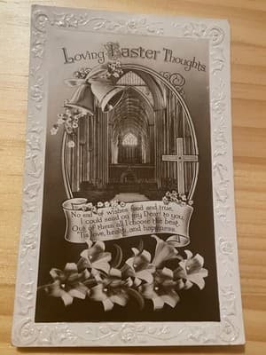 Vintage Easter Postcard Embossed Made in Germany Unposted Church Cross Lilies - Image 1
