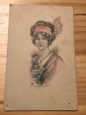 Vintage Postcard Portrait Lady Floral Bouquet 1c US Stamp Postmarked 1915 Rare - Image 1