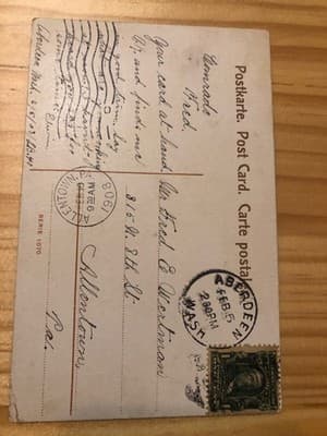 Vintage 1908 A Soul Kiss Postcard Black White Couple Orange Border Posted - Thumbnail 2