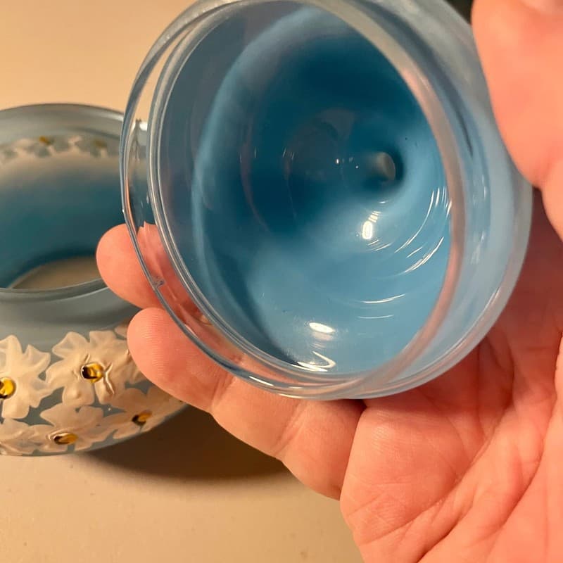 Vintage Westmoreland Blue Mist Satin Glass Lidded Candy Dish with Hand-Painted D - Thumbnail 6