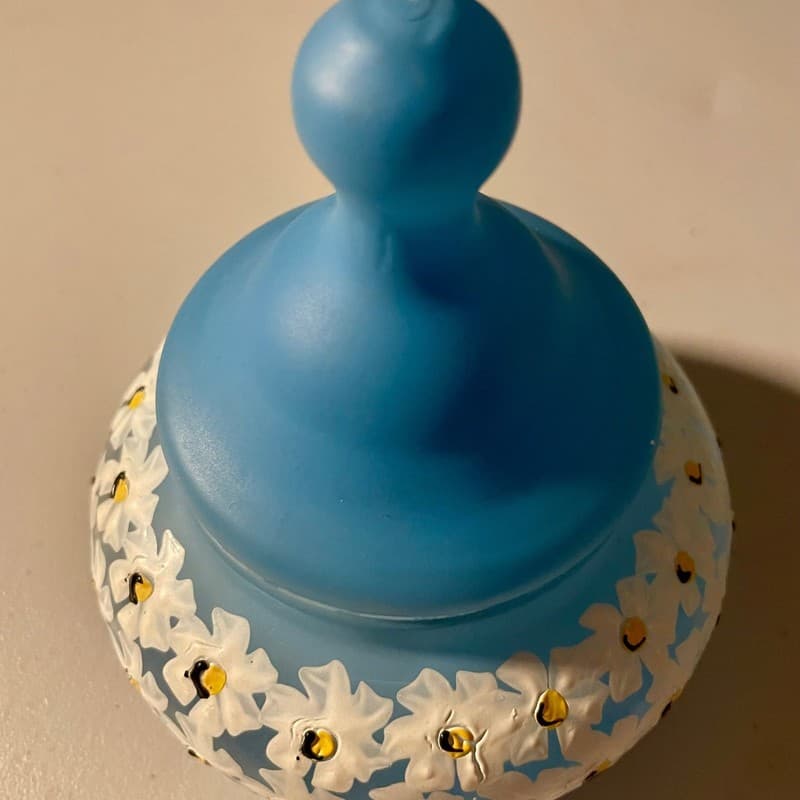 Vintage Westmoreland Blue Mist Satin Glass Lidded Candy Dish with Hand-Painted D - Thumbnail 3