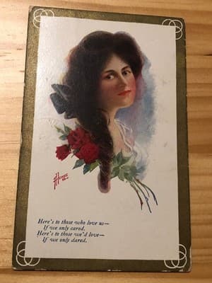 Vintage Postcard Woman with Roses Printed Poem 1 Cent Stamp Handwritten Script - Image 1