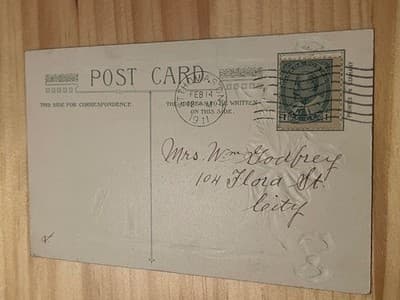 Vintage Valentine Postcard 1911 Postmarked Embossed Cherub Heart Silver - Thumbnail 2