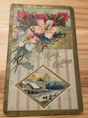 Vintage Embossed Christmas Postcard Series A No20 A Merry Christmas Gold Flowers - Image 1