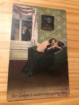 Our Lodger's Such a Nice Young Man Vintage Comic Postcard Unused Humor - Image 1