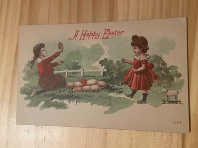 Vintage A Happy Easter Postcard 1906 Des Moines Postmark Children Eggs 3123 - Image 1