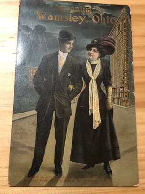 Vintage 1908 Wamsley Ohio Postcard Strolling Couple Postmarked Sep 8 1908 - Image 1