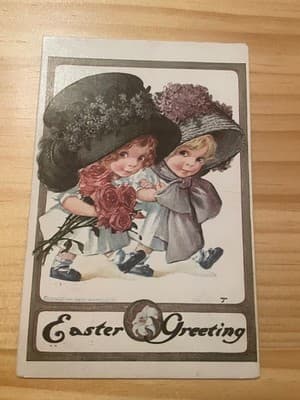 Raphael Tuck Sons Easter Postcard Tucks Post Card Embossed Girls Bouquet Antique - Image 1