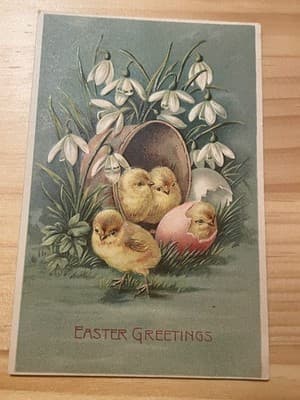 Vintage Easter Postcard Baby Chicks Eggs Snowdrops Embossed Easter Series No 3 - Image 1